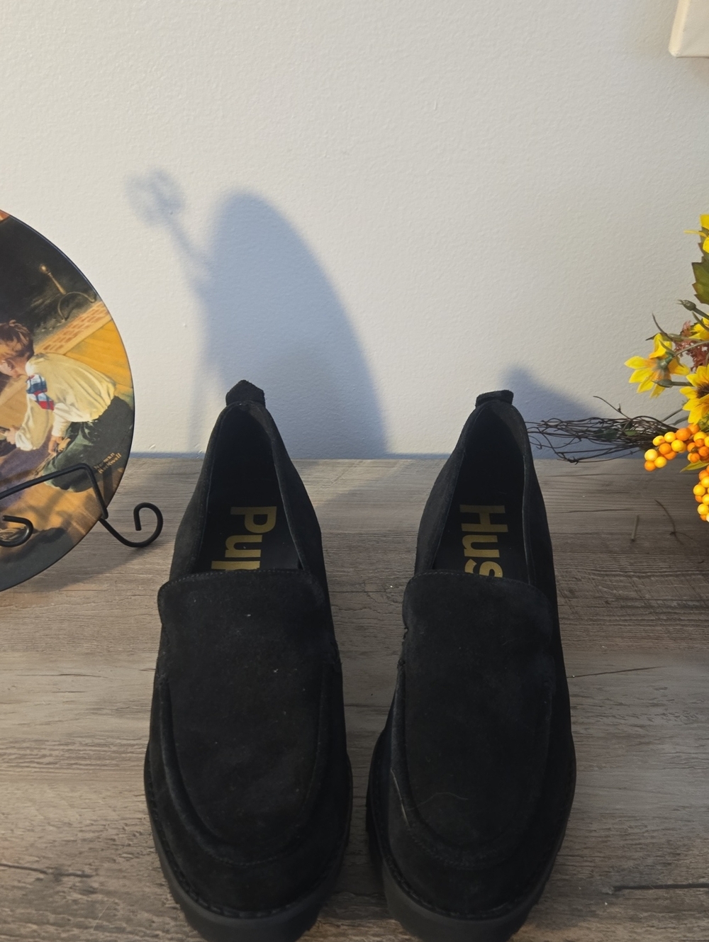 Hush Puppies Black Suede Slip-On Loafers